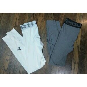 Under Armour Men's Compression Pants Size M White and Gray Base Layer Set Of Two